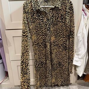 ASOS Black & Tan Animal Print Long-Sleeve Shirt Dress